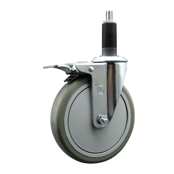 6'' Gray Poly Swivel 1-1/8'' Expanding Stem Caster Total Lock Brake